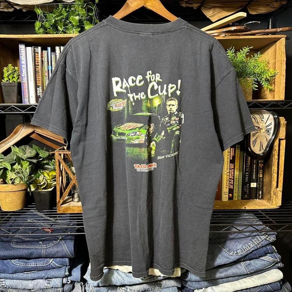 Vintage Y2K Mountain Dew Racing NASCAR Tee Faded Black Taco Johns Shirt Mens Xl